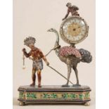 Höchst seltene Wiener Figurenuhr "en miniature" um 1860/80. Vergoldetes Bronzegehäuse reich mit