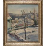"Winterlandschaft", Gemälde, Öl auf Malpappe/Malkarton, ca. 50 x 60 cm, signiert & datiert: "Seifert