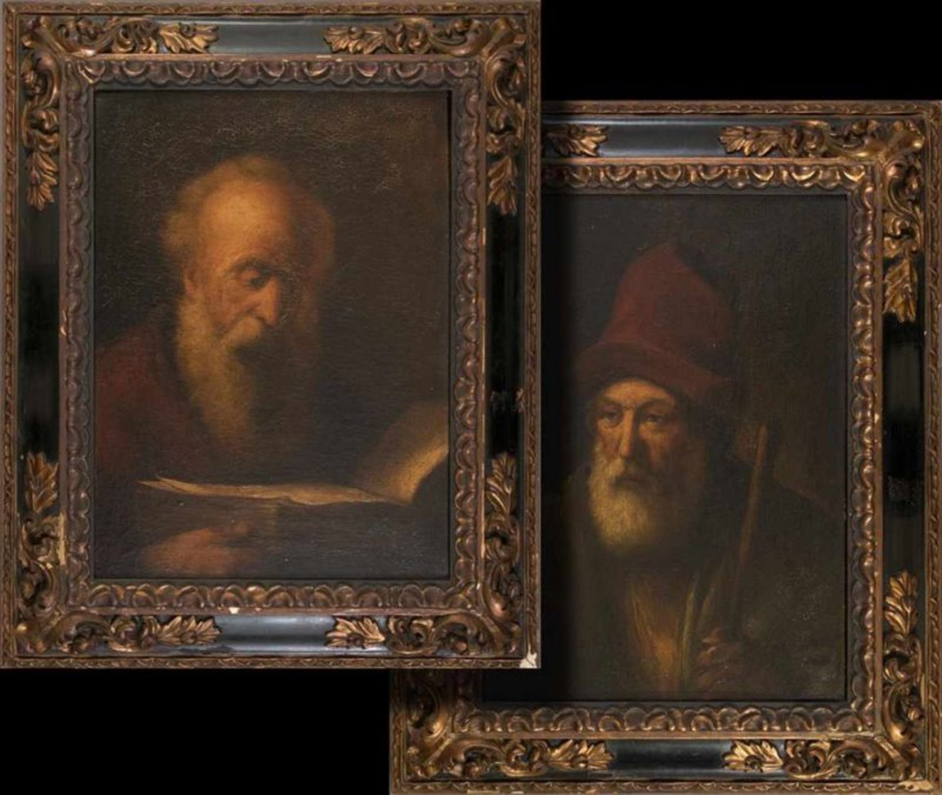 Paar Herrenporträts, Gemälde, Öl auf Leinwand je ca. 40 x 57 cm, 1 x unleserlich signiert & 1 x