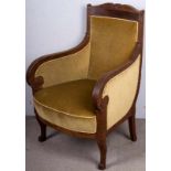 Bergere, Premiere Empire, Paris um 1810, Mahagoni. Unrestaurierter, originaler Patina-Zustand,