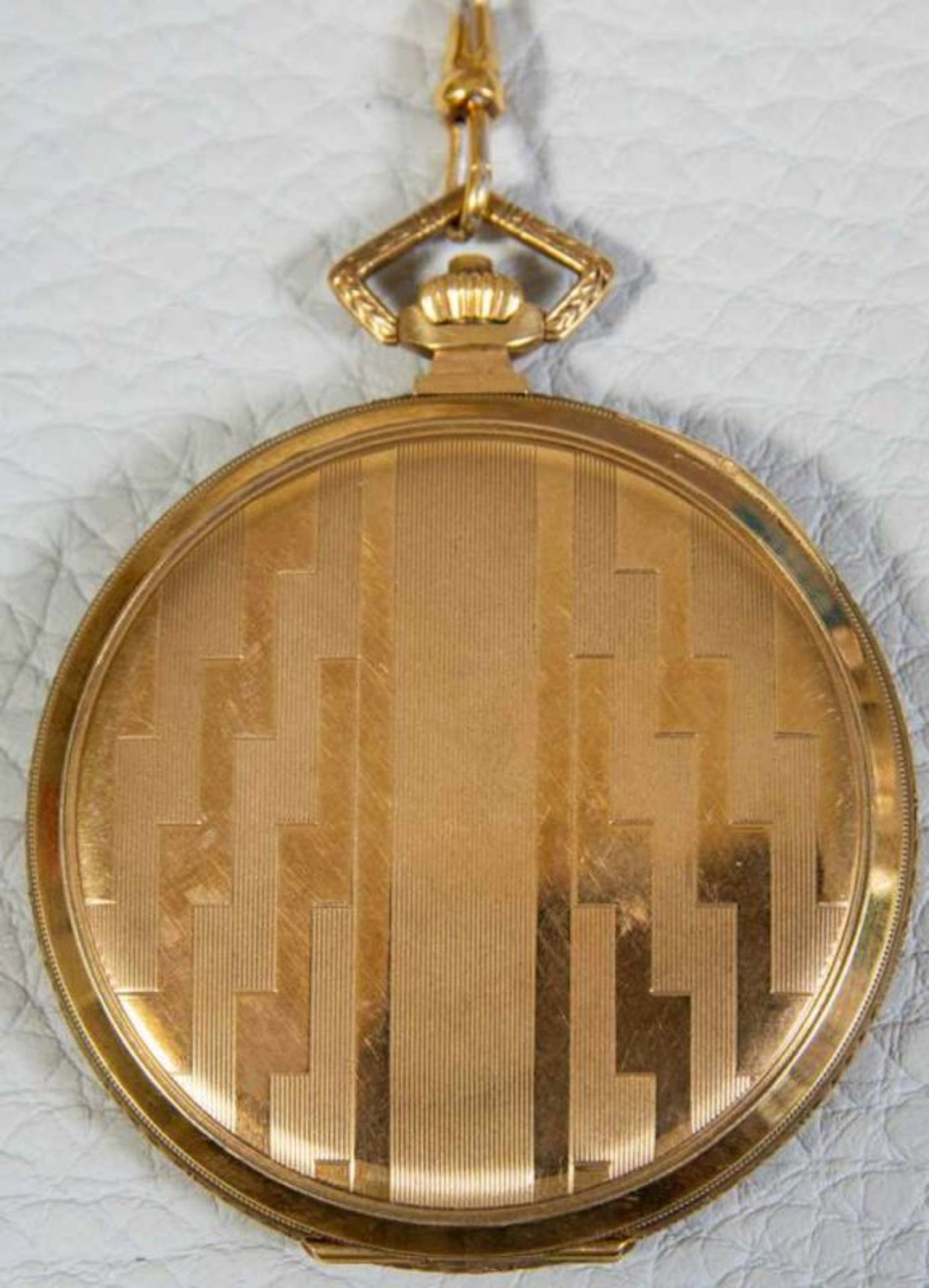 OMEGA Sprungdeckeltaschenuhr, 585er/14K Gelbgoldgehäuse & Uhrenkette. Brutto ca. 79 gr. Werk läuft - Bild 7 aus 9