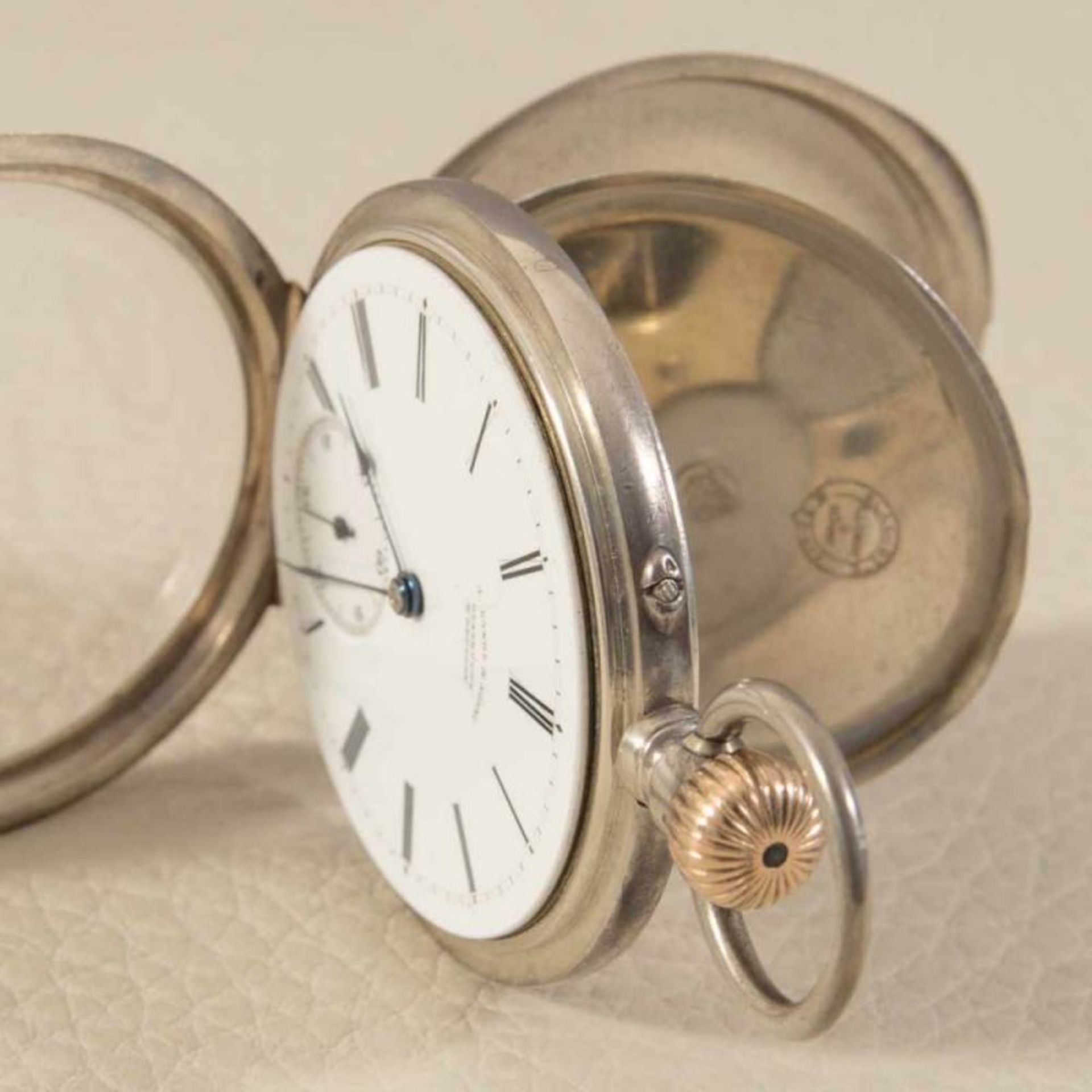 "A. LANGE & SÖHNE GLASHÜTTE B. DRESDEN". - Halbsavonette Herrentaschenuhr, Gehäuse in 800er - Bild 3 aus 7