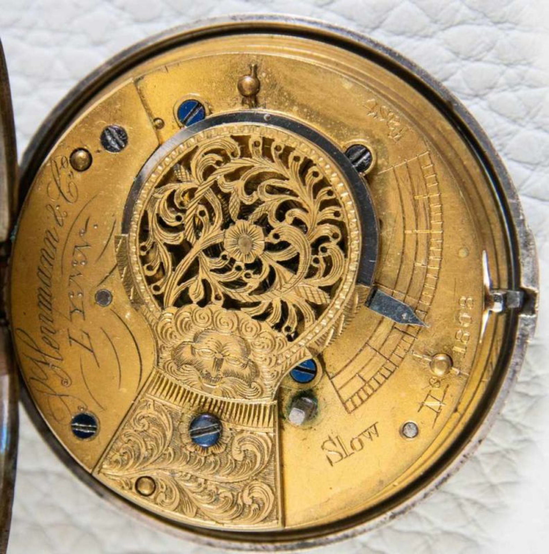 Antike, englische Spindeltaschenuhr, Gehäusedurchmesser ca. 52 mm, Gehäuse & Übergehäuse in 925er - Bild 3 aus 10