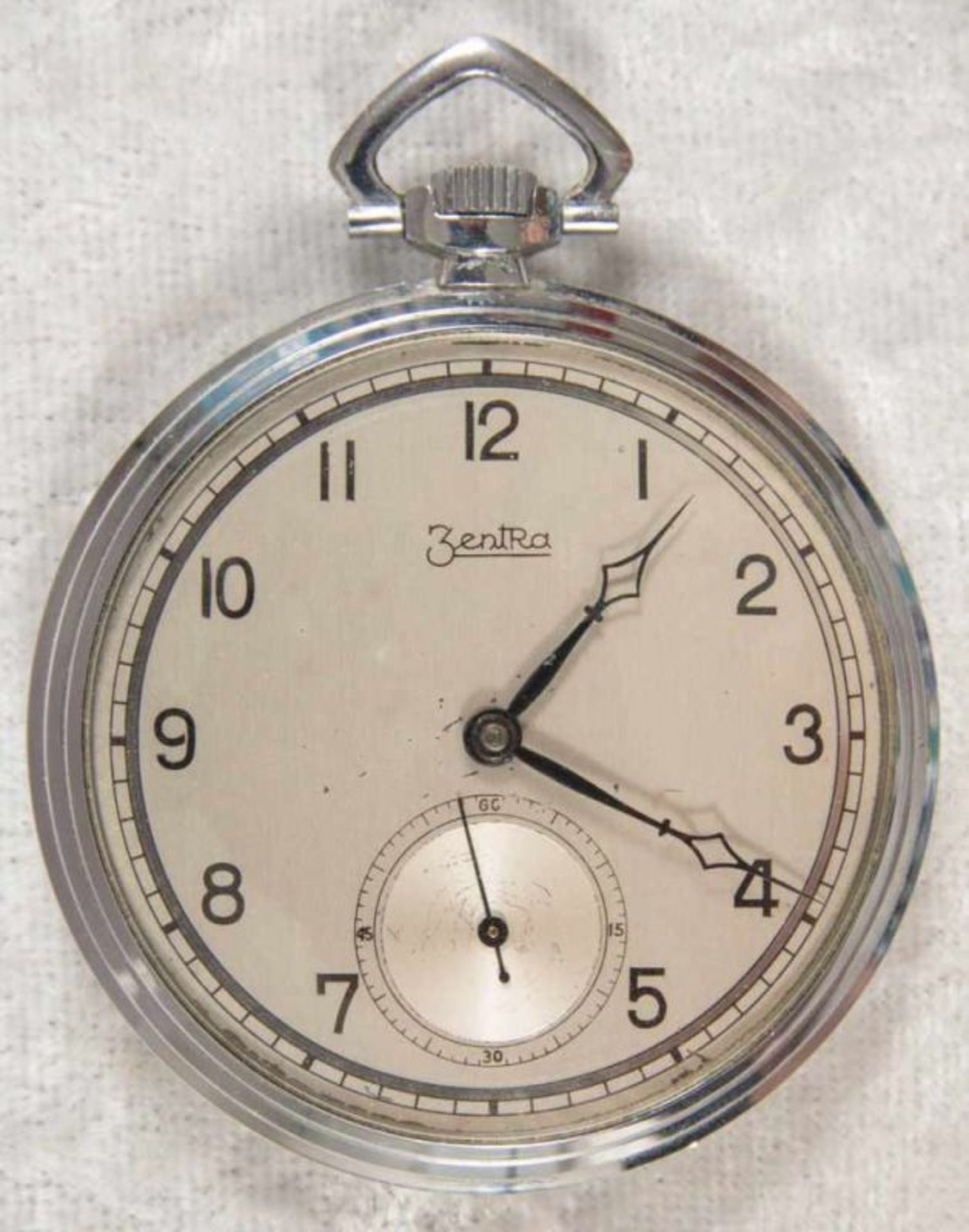 Zentra Halbsavonette Herrentaschenuhr, vernickeltes Gehäuse, Durchmesser ca. 50 mm, Werk ohne - Bild 4 aus 7