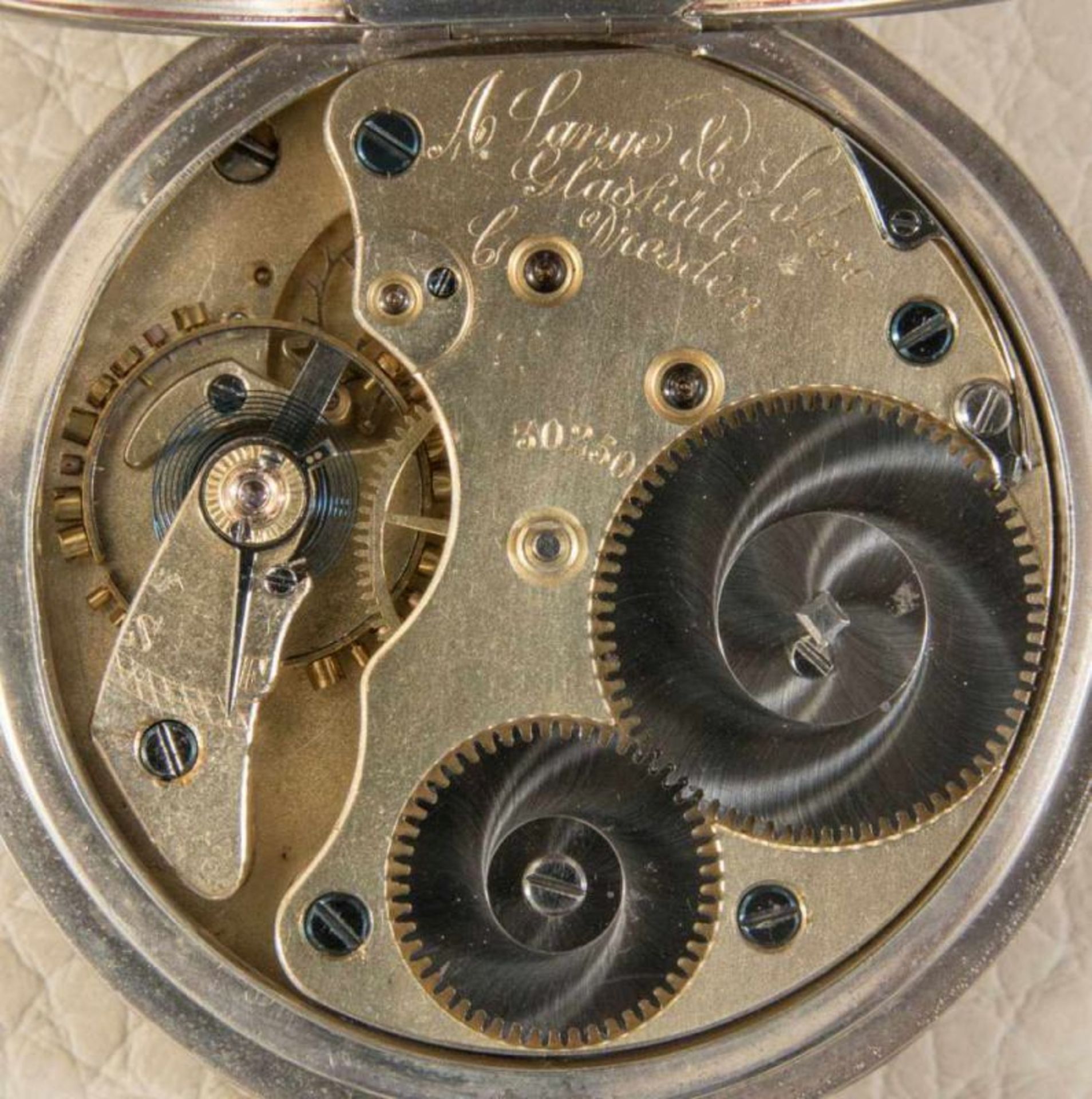 "A. LANGE & SÖHNE GLASHÜTTE B. DRESDEN". - Halbsavonette Herrentaschenuhr, Gehäuse in 800er - Bild 4 aus 7