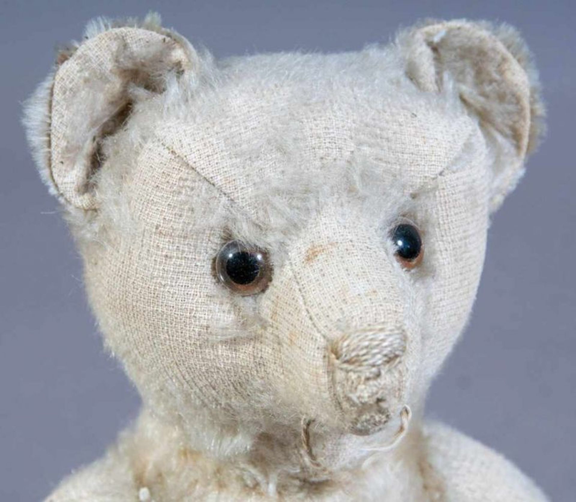 Antiker Teddy, Anfang 20. Jhd., Holzwolle-Füllung, bespielter Originalzustand, ursprünglich mit - Bild 3 aus 3