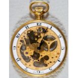 "Skeleton" - skelettierte Schweizer Herrentaschenuhr, mit sichtbarem Ankerwerk, vergoldet. Äußerer