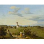 BOCK, O. um 1850 Landschaft mit Bauernpaar in Schlierseer Tracht L. u. signiert und 1850 datiert. Öl