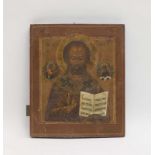 HL. NIKOLAUS Russland, 19. Jh. Tempera mit Gold auf Holz. Rest., besch. 30 x 26 cm. SAINT NICHOLAS
