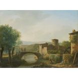 UNBEKANNT 19. Jh. Landschaften mit Architektur- und Figurenstaffage Zwei Gemälde. Öl auf Lwd. 23 x