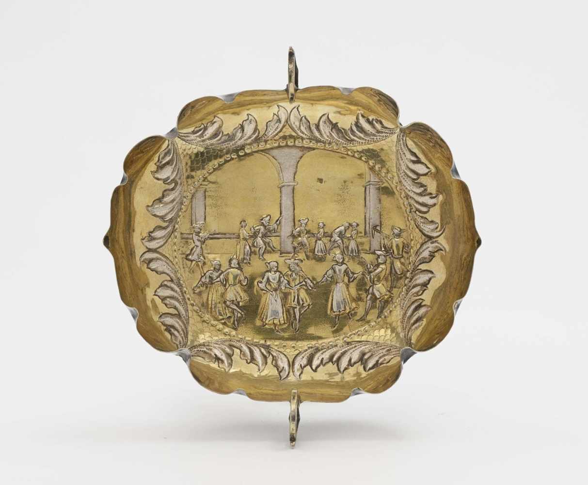 GROßE FRUCHTSCHALE Augsburg, um 1690, Johannes Kilian Silber, teilvergoldet. Mehrfach gebuckelte