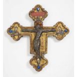 KRUZIFIX Norditalien, 14. Jh. und später Profiliertes Kreuz mit Dreipassenden mit gemalten