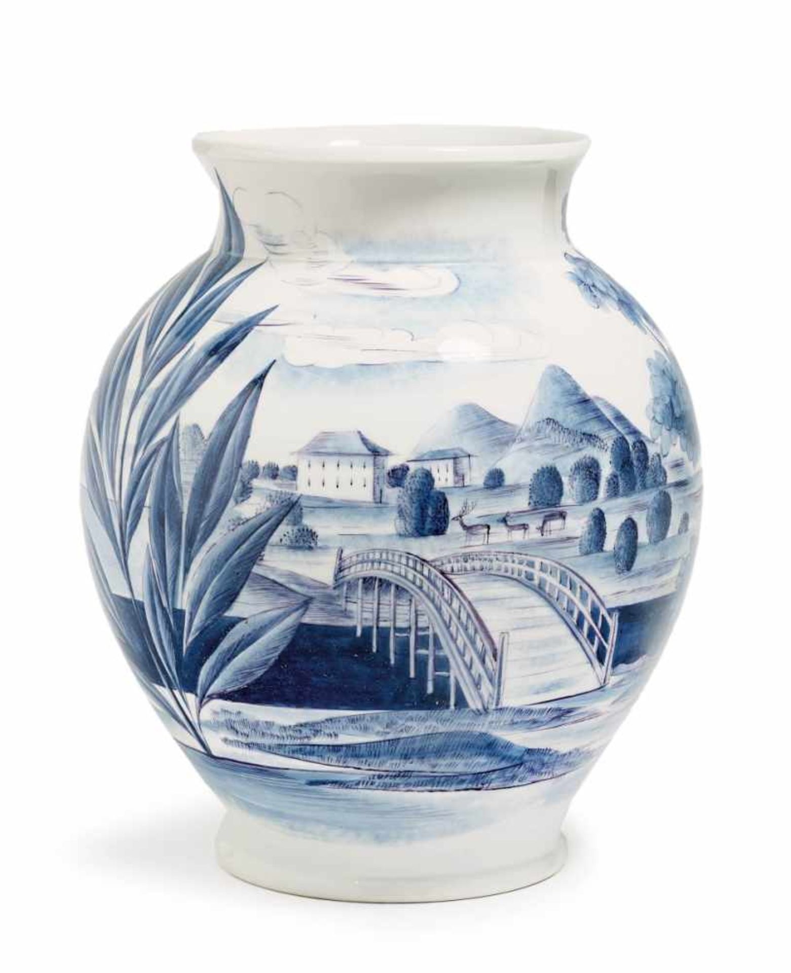 VASE Nymphenburg, 1953, Form Wolfgang von Wersin, Dekor Robert Raab Porzellan. Balusterförmig. Blaue