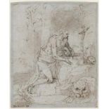 Venezianisch 16./17. Jh. Büßender Hl. Hieronymus L. u. bezeichnet "Tintoretto 60". Federzeichnung