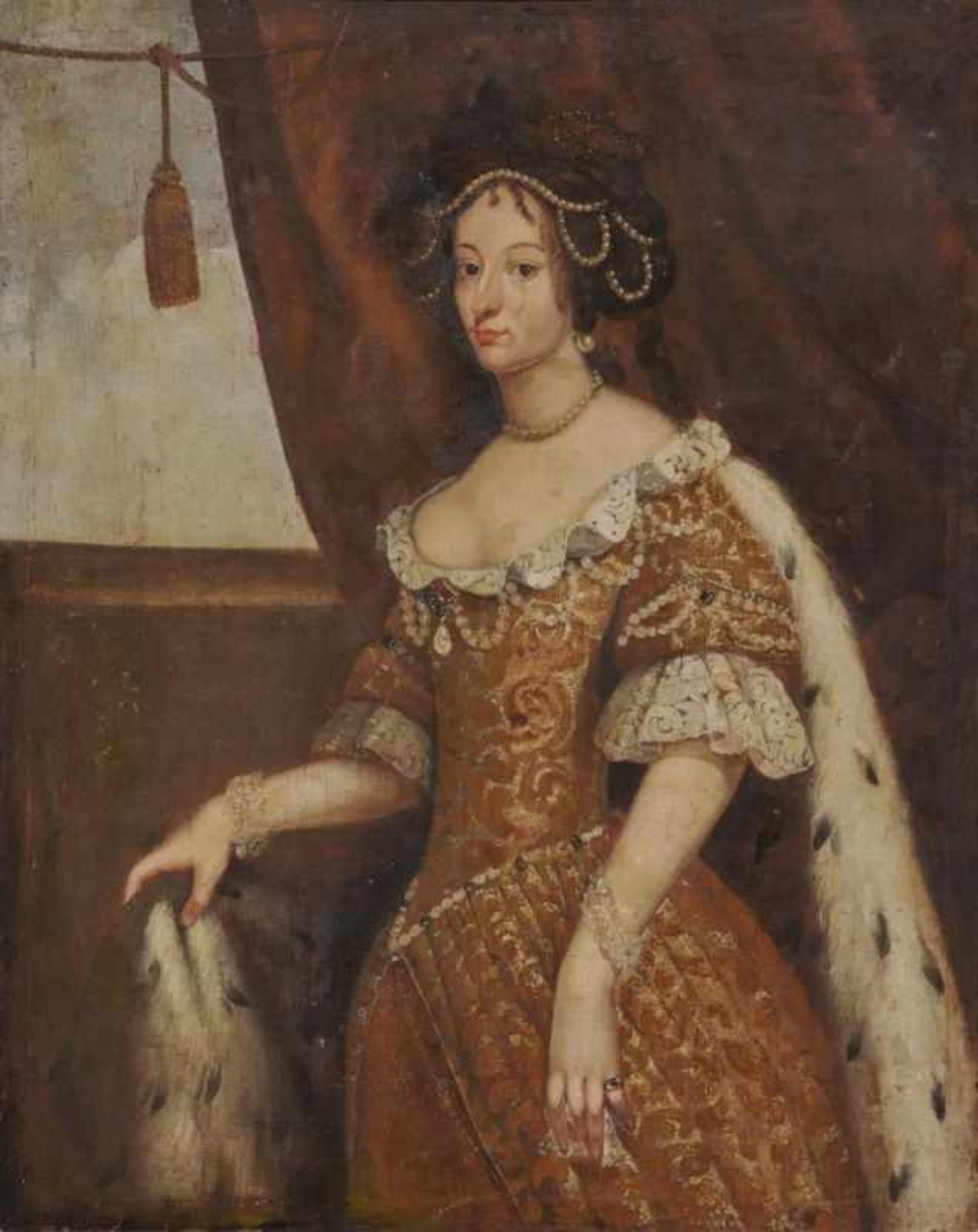 Unbekannt 17. Jh. Bildnis einer adeligen Dame mit Hund (Henrietta Maria von Frankreich, Königin
