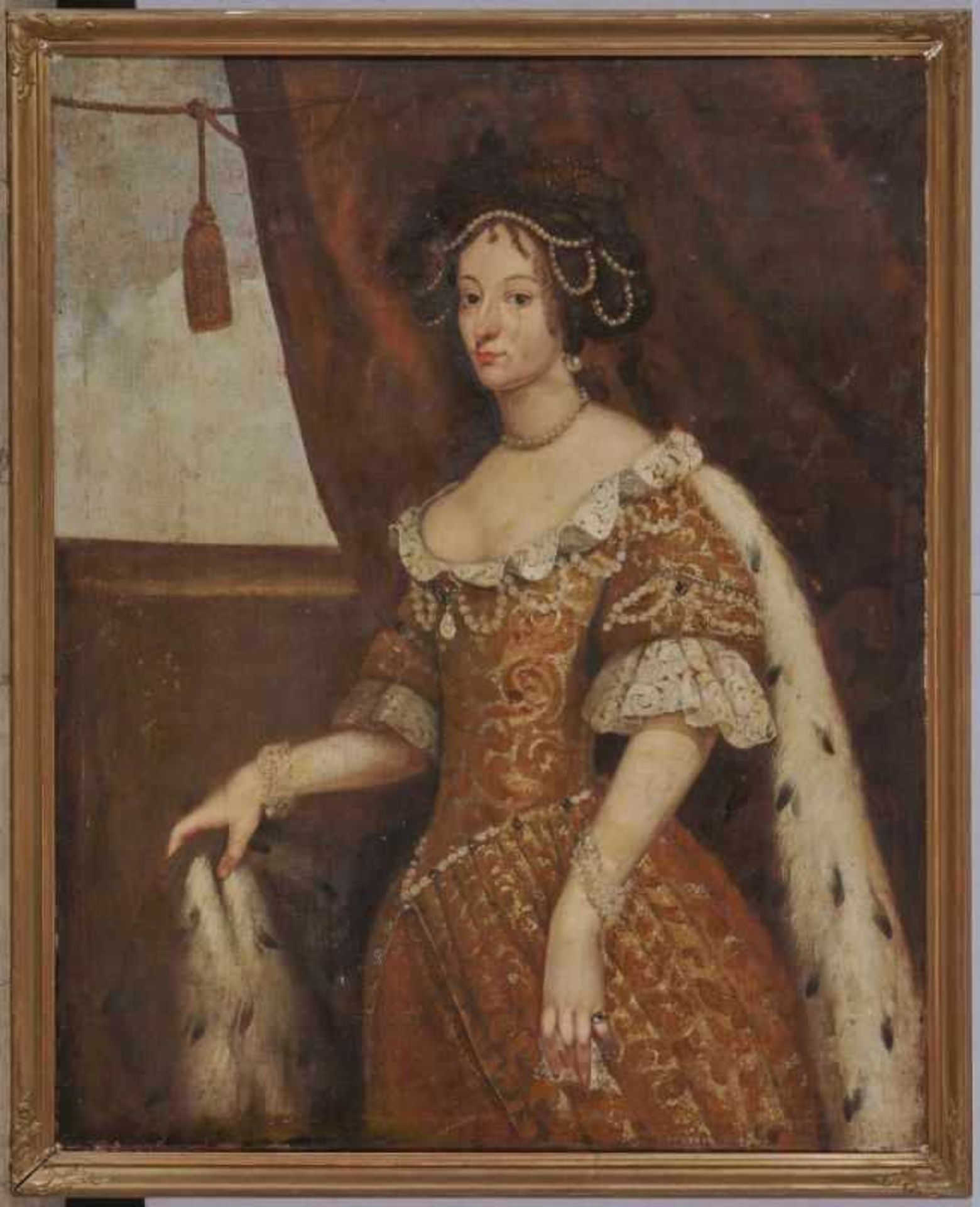 Unbekannt 17. Jh. Bildnis einer adeligen Dame mit Hund (Henrietta Maria von Frankreich, Königin - Image 2 of 2