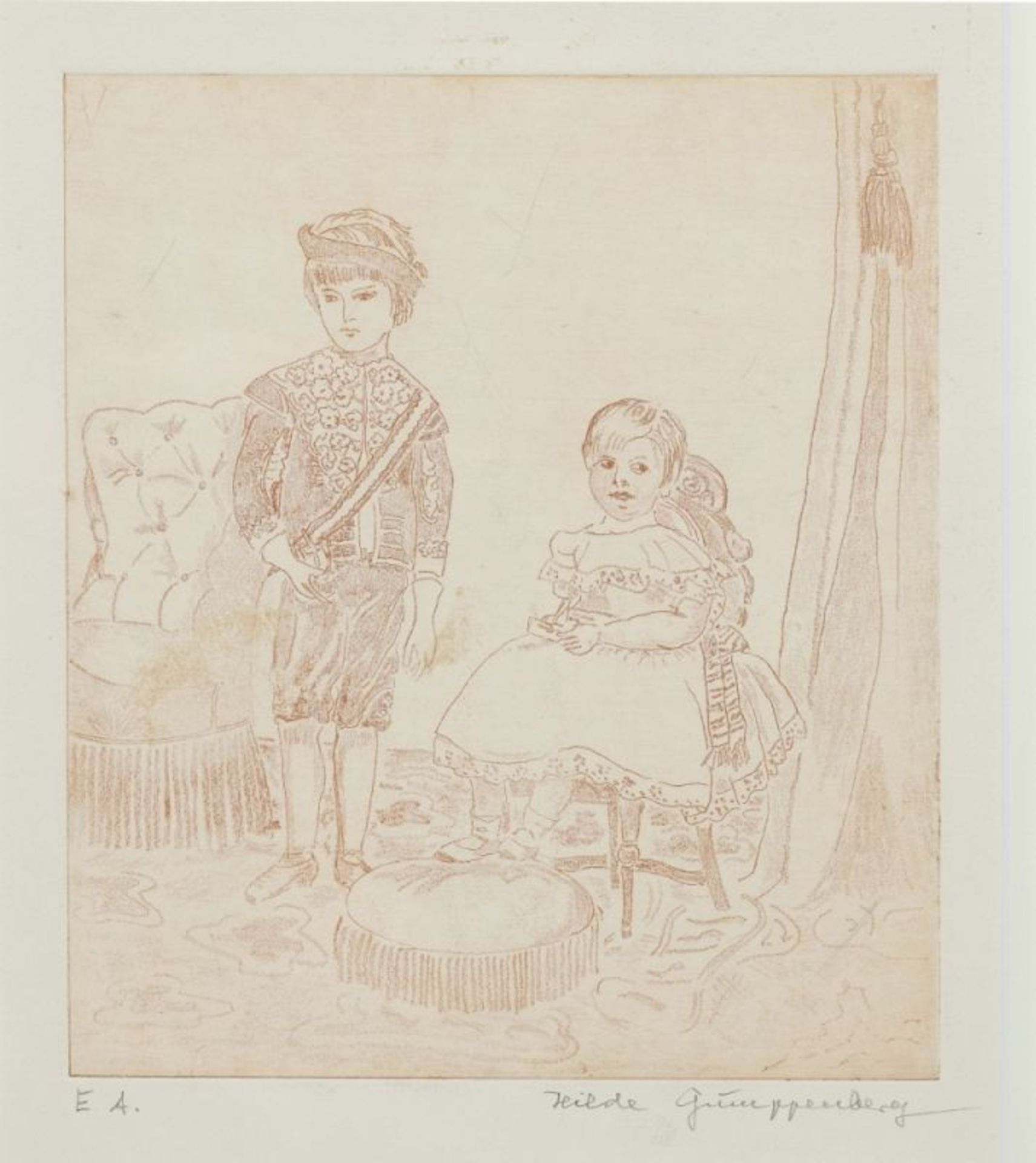 Gumppenberg, Hilde Freifrau von 1906 - 1987 Porträt zweier Kinder Radierung auf Papier. 23,4 x 20 cm