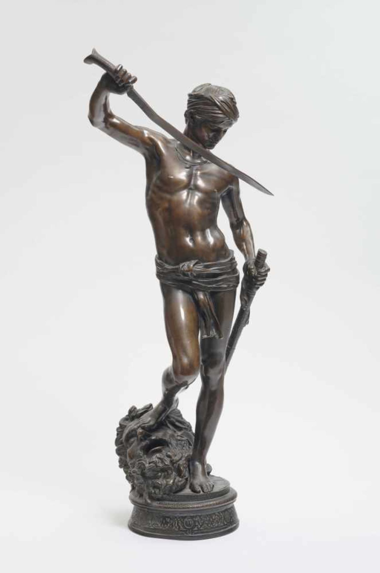 "David besiegt Goliath" Antonin Mercié (1845 Toulouse - 1916 Paris) Bronze, braun patiniert. Auf