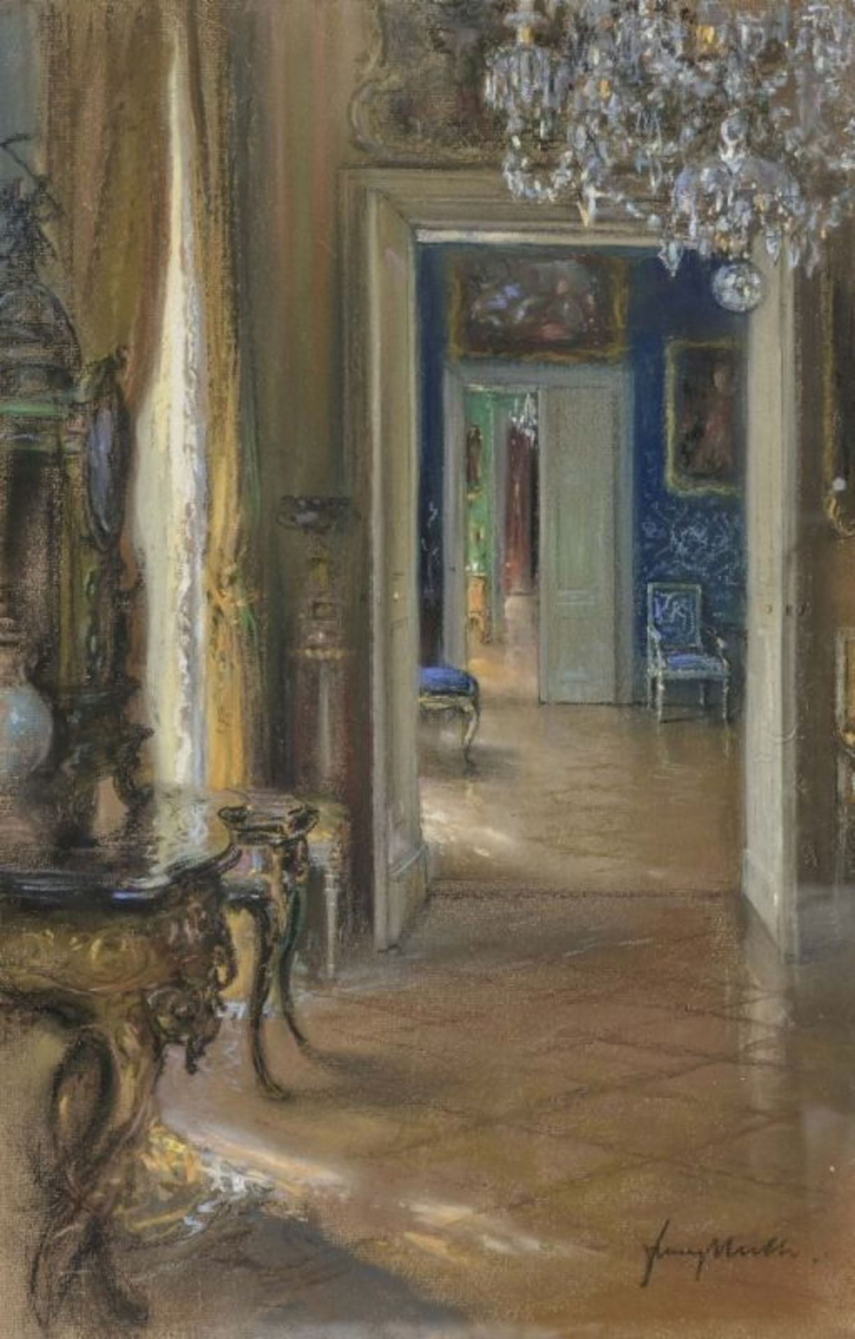 Huth, Franz 1876 Pößneck - 1970 Weimar Schlossinterieur R. u. signiert. Pastell auf Karton. 48,5 x