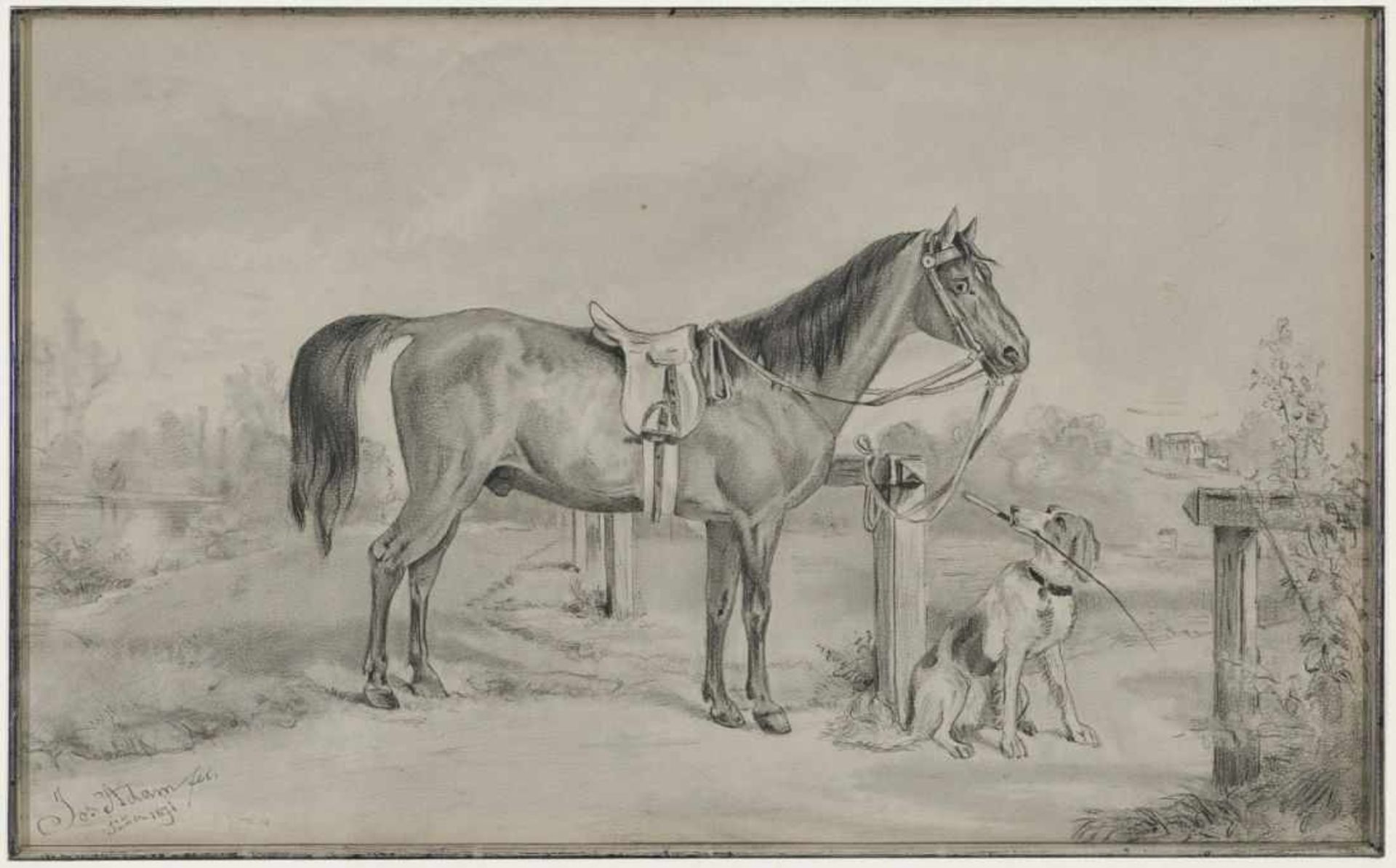 Adam, Joseph 1824 Nördlingen - 1895 München Pferd und Jagdhund L. u. signiert und "Jänner 1871"