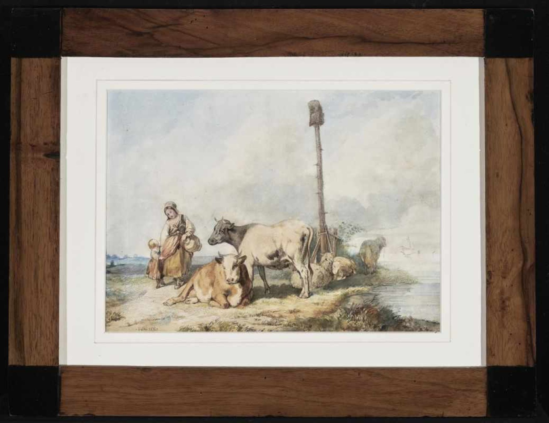 Voltz, Johann Friedrich1817 Nördlingen - 1886 MünchenBäuerin mit Kind und ViehL. u. signiert und - Bild 2 aus 2