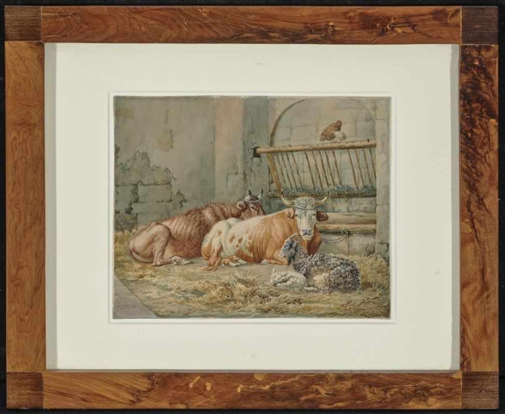 Quaglio, Lorenzo1793 München - 1869 ebendaKühe und Ziegen im StallL. u. signiert. Aquarell auf - Bild 2 aus 2