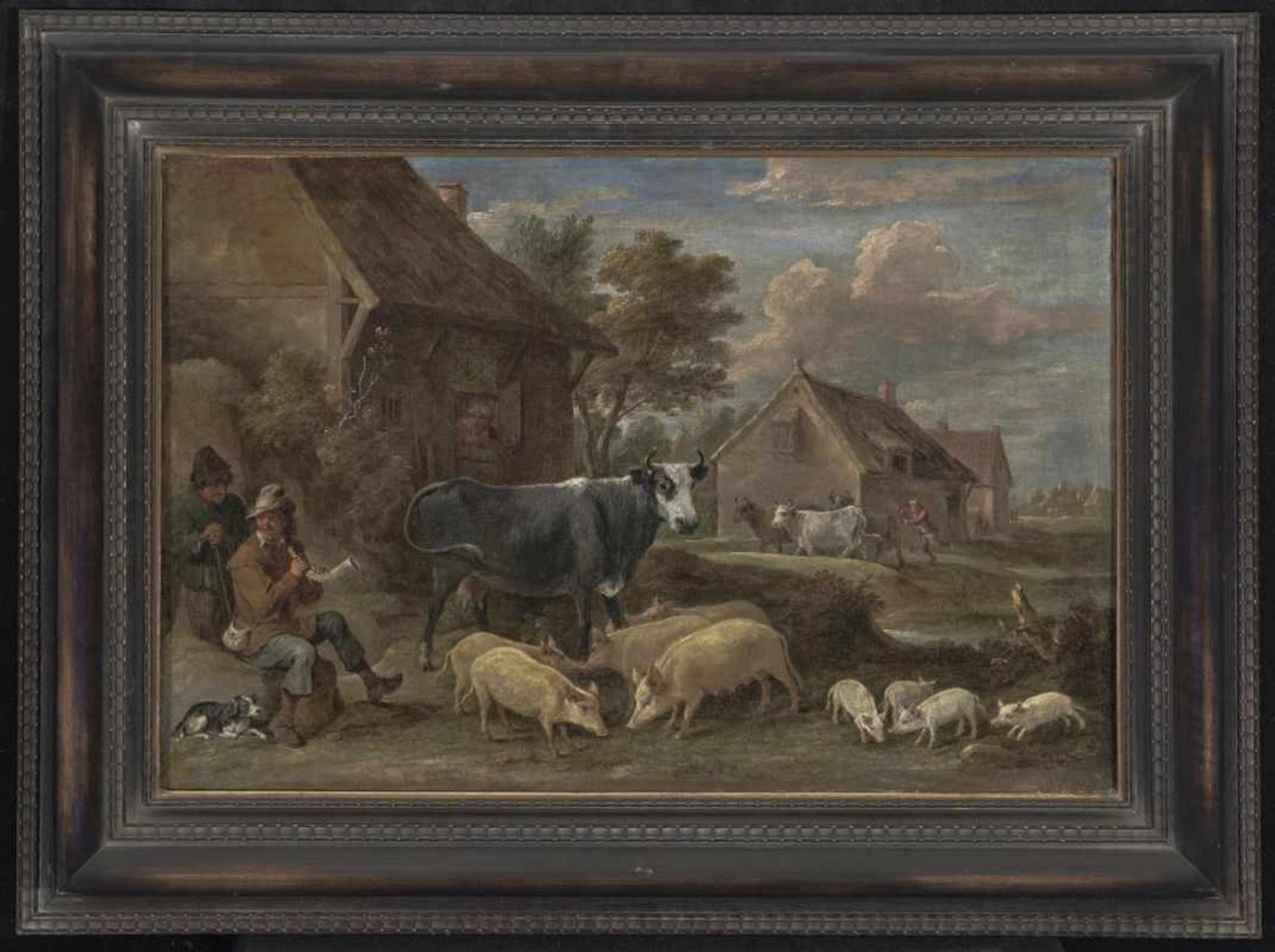 Teniers d. J., David1610 Antwerpen - 1690 BrüsselDorflandschaft mit Hirten und TierenR. u. signiert. - Bild 2 aus 2