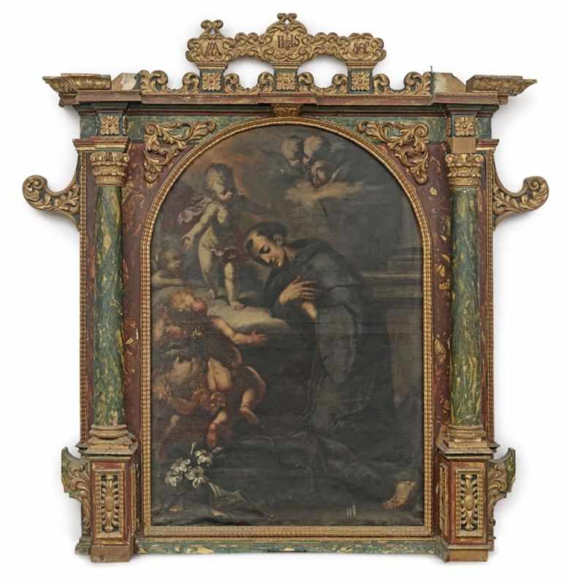 Italien (?)17. Jh. Die Vision des Hl. Antonius von PaduaÖl auf Lwd. 140,5 x 96 cm. Besch. Reich
