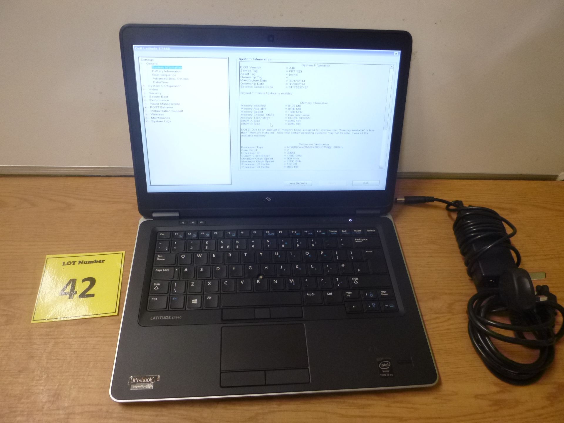 DELL LATITUDE E7440 LAPTOP. CORE i5 2.0 GHZ PROCESSOR, 8GB RAM, 128 GB SOLID STATE HDD. WITH PSU &