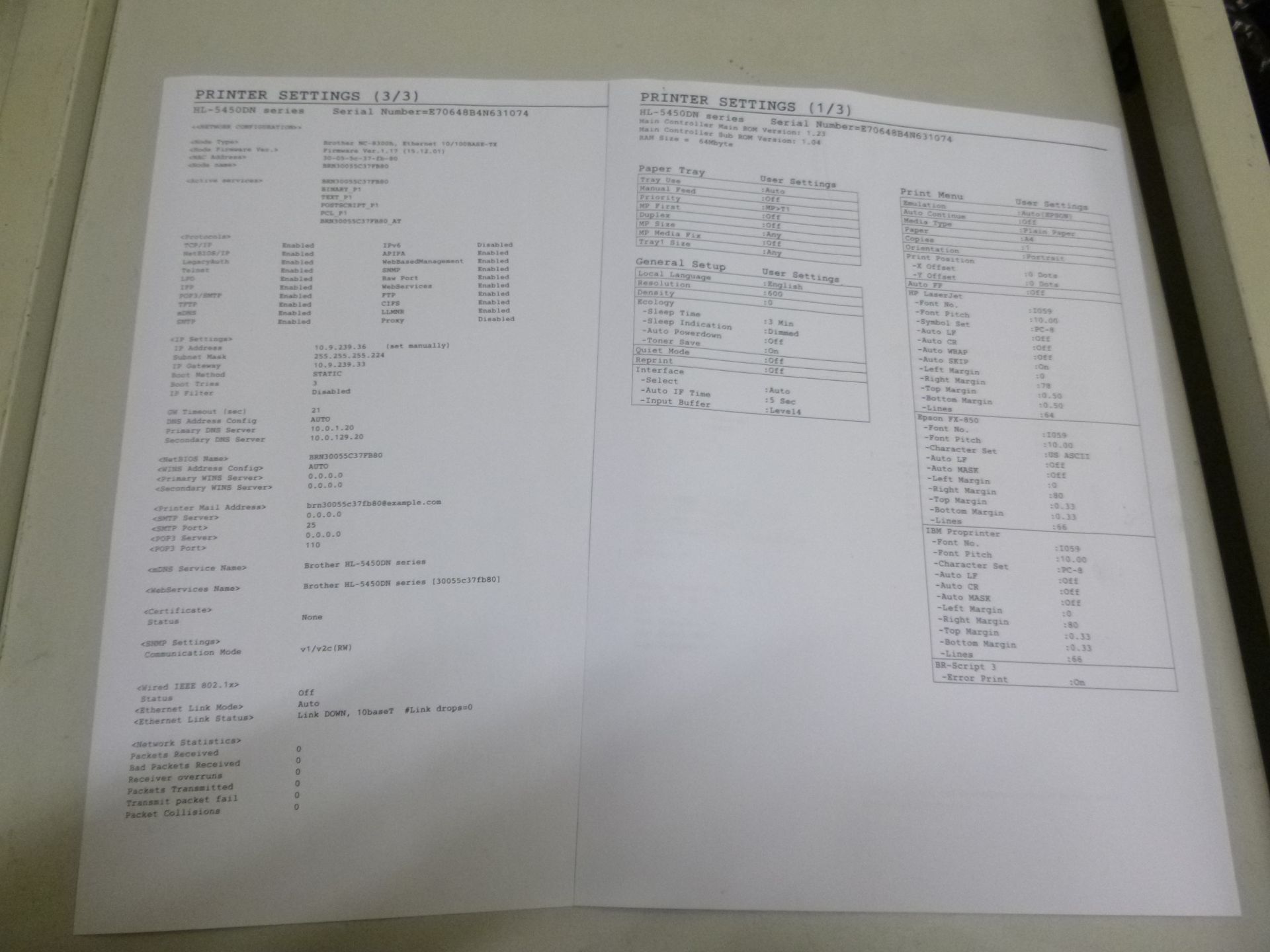 BROTHER HL-5450DN NETWORK LASER PRINTER WITH USB AND TEST PRINT - Image 2 of 2