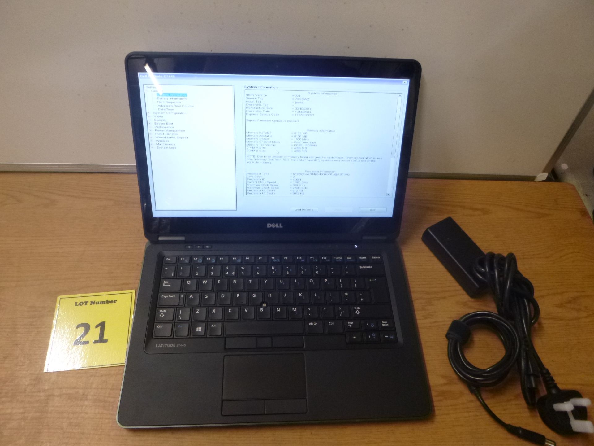 DELL LATITUDE E7440 LAPTOP. CORE i5 1.9 GHZ PROCESSOR, 8GB RAM, 128GB SOLID STATE HDD. WITH PSU & W8