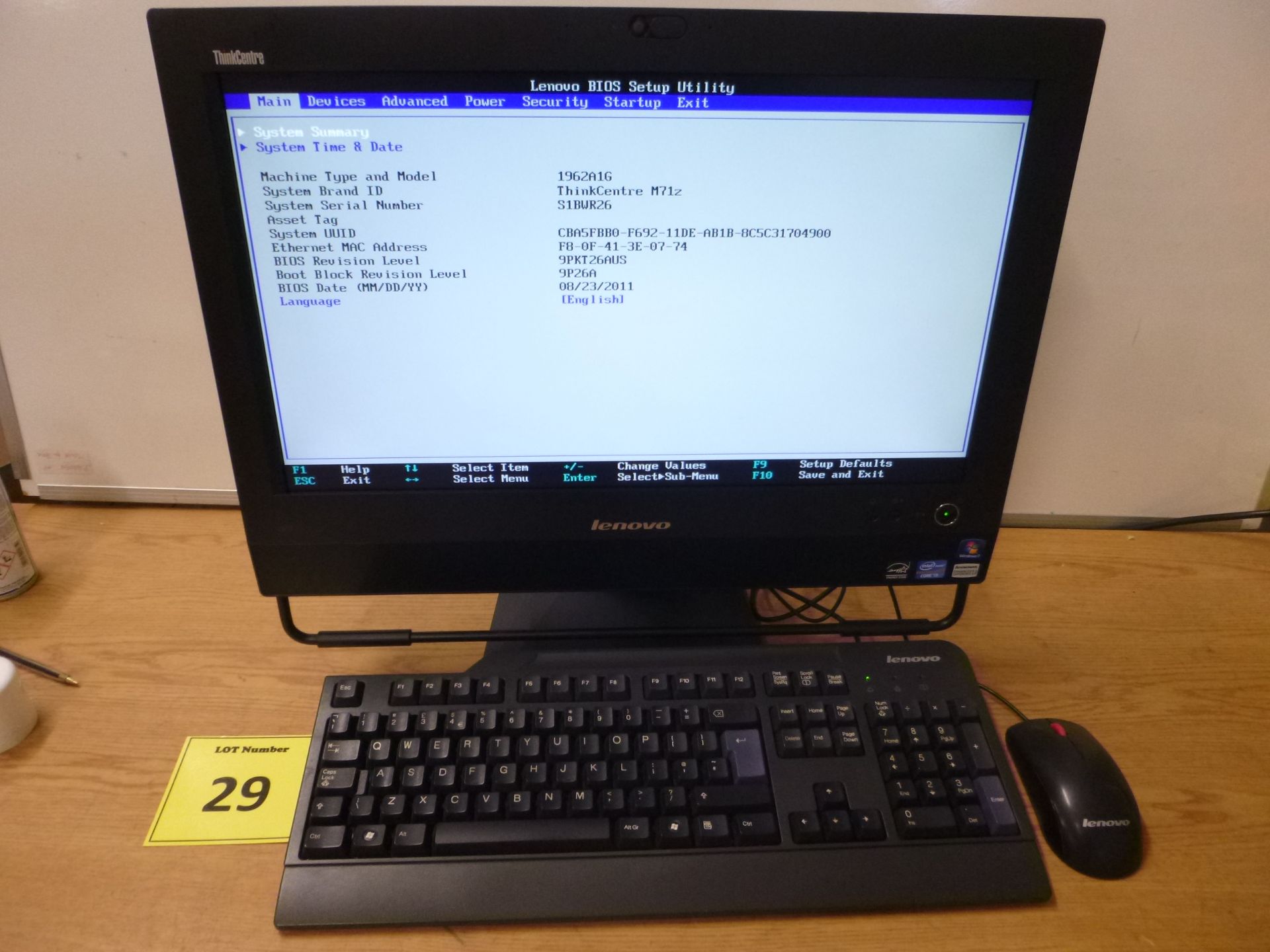 LENOVO THINKCENTRE M71Z ALL IN ONE. 20" SCREEN, CORE i3 2100 PROCESSOR @ 3.10GHZ, 4GB RAM, 250GB