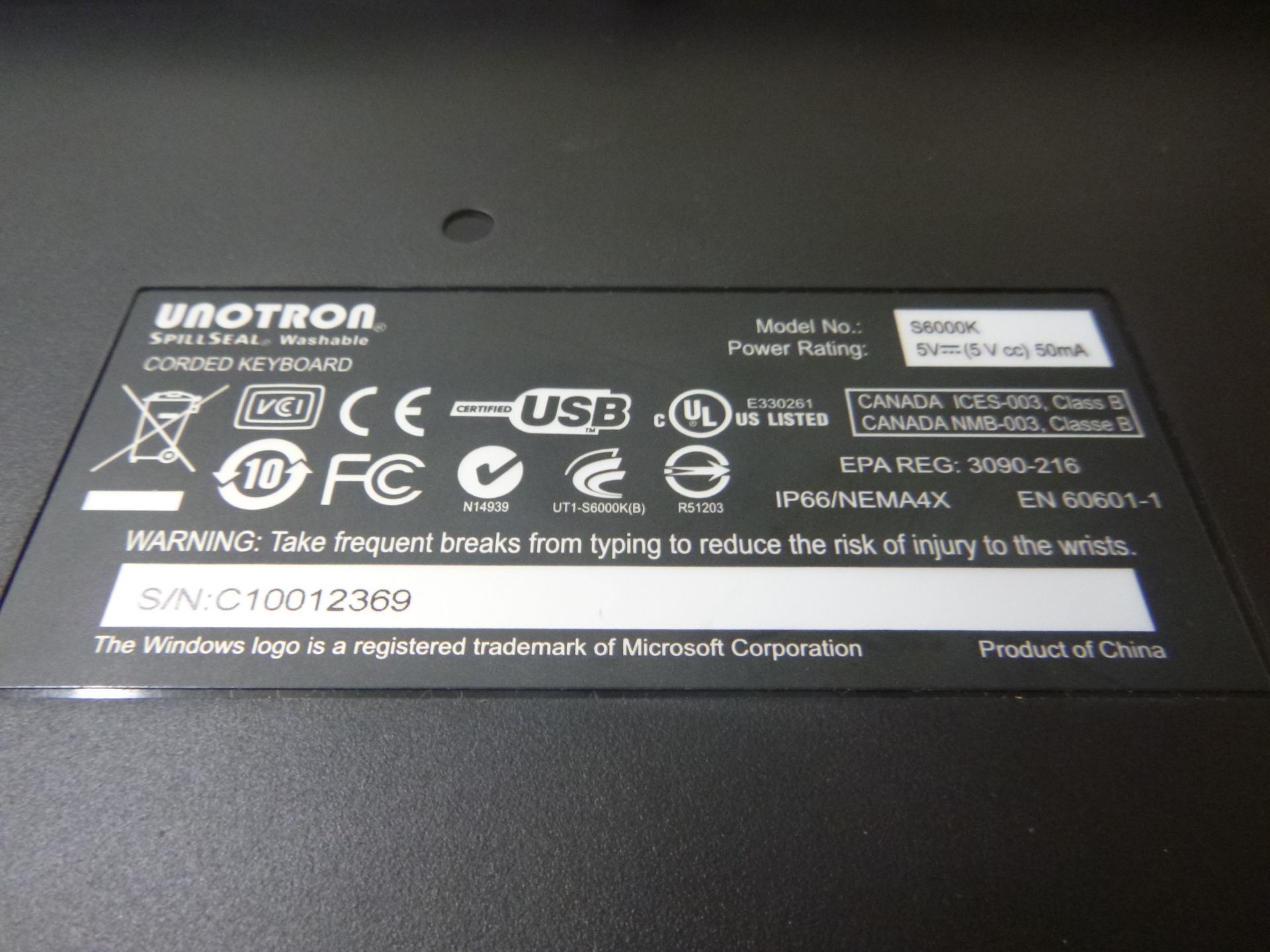 4 X Unotron SpillSeal Washable Corded USB Keyboard. Model S6000K - Image 2 of 2