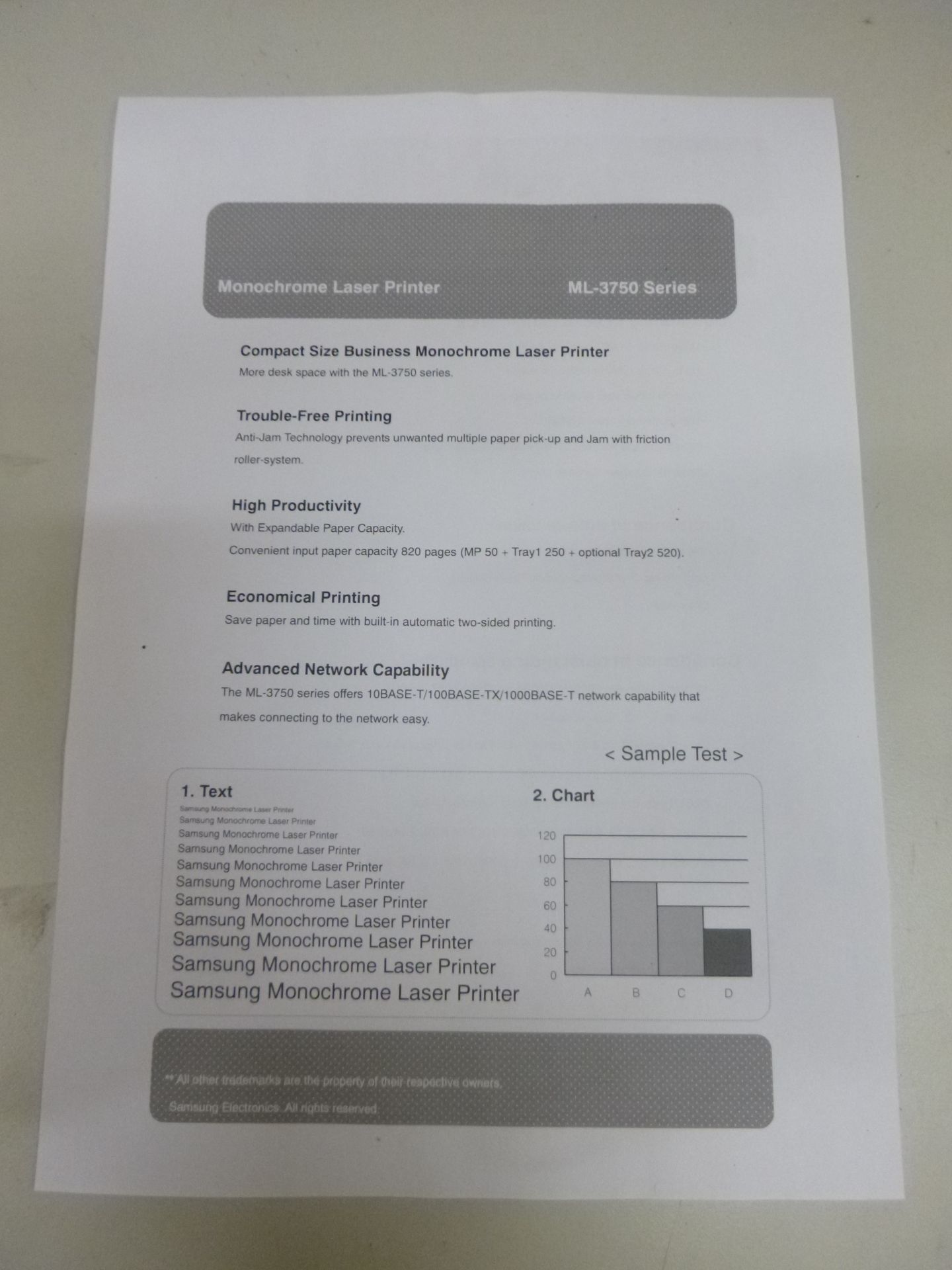 Samsung ML-3750ND Laser Printer. WITH TESTPRINT. - Image 3 of 3