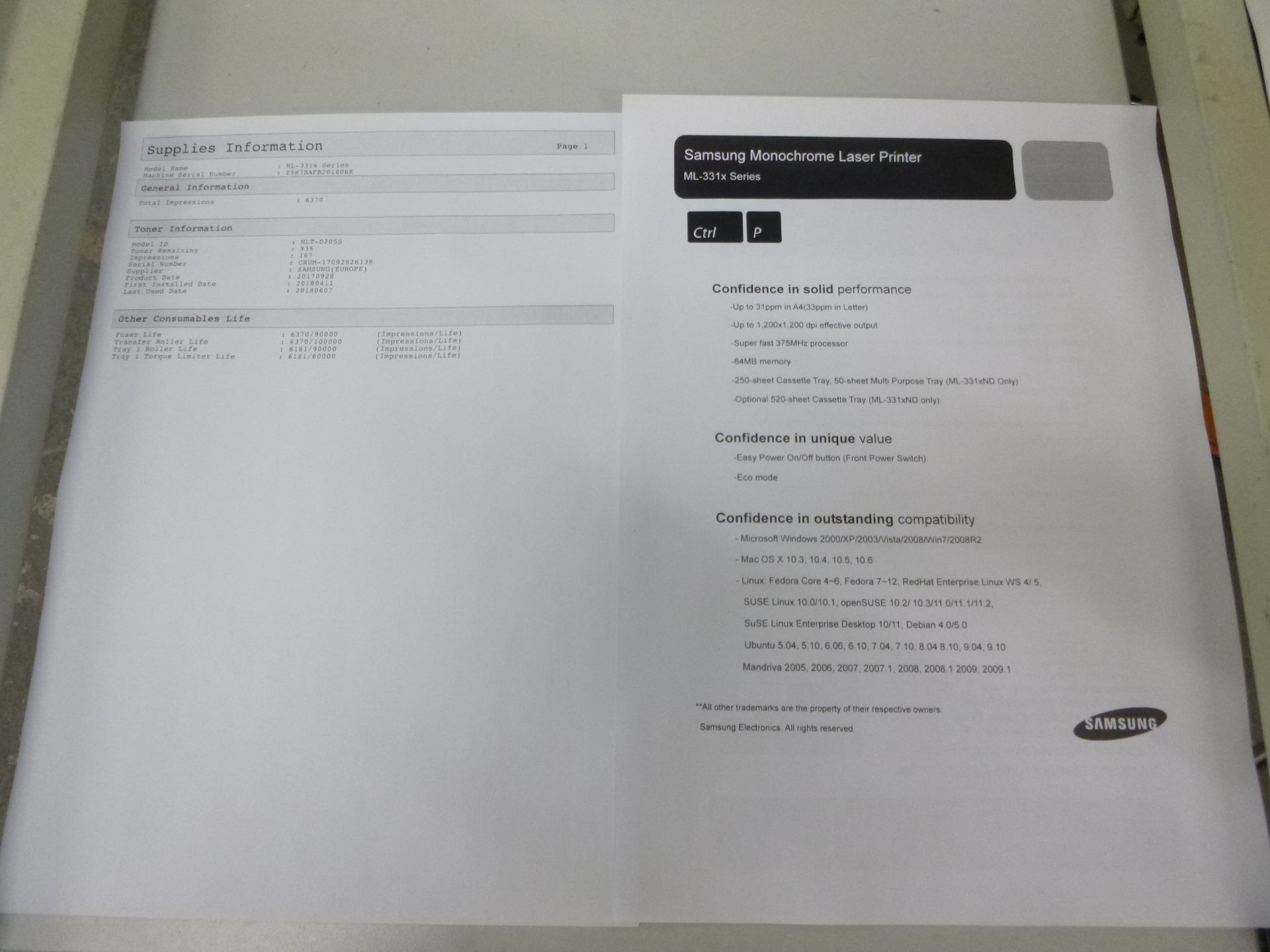 Samsung ML-3310ND A4 USB Network Desktop Workgroup Mono Laser Printer. WITH TESTPRINT. - Image 2 of 2