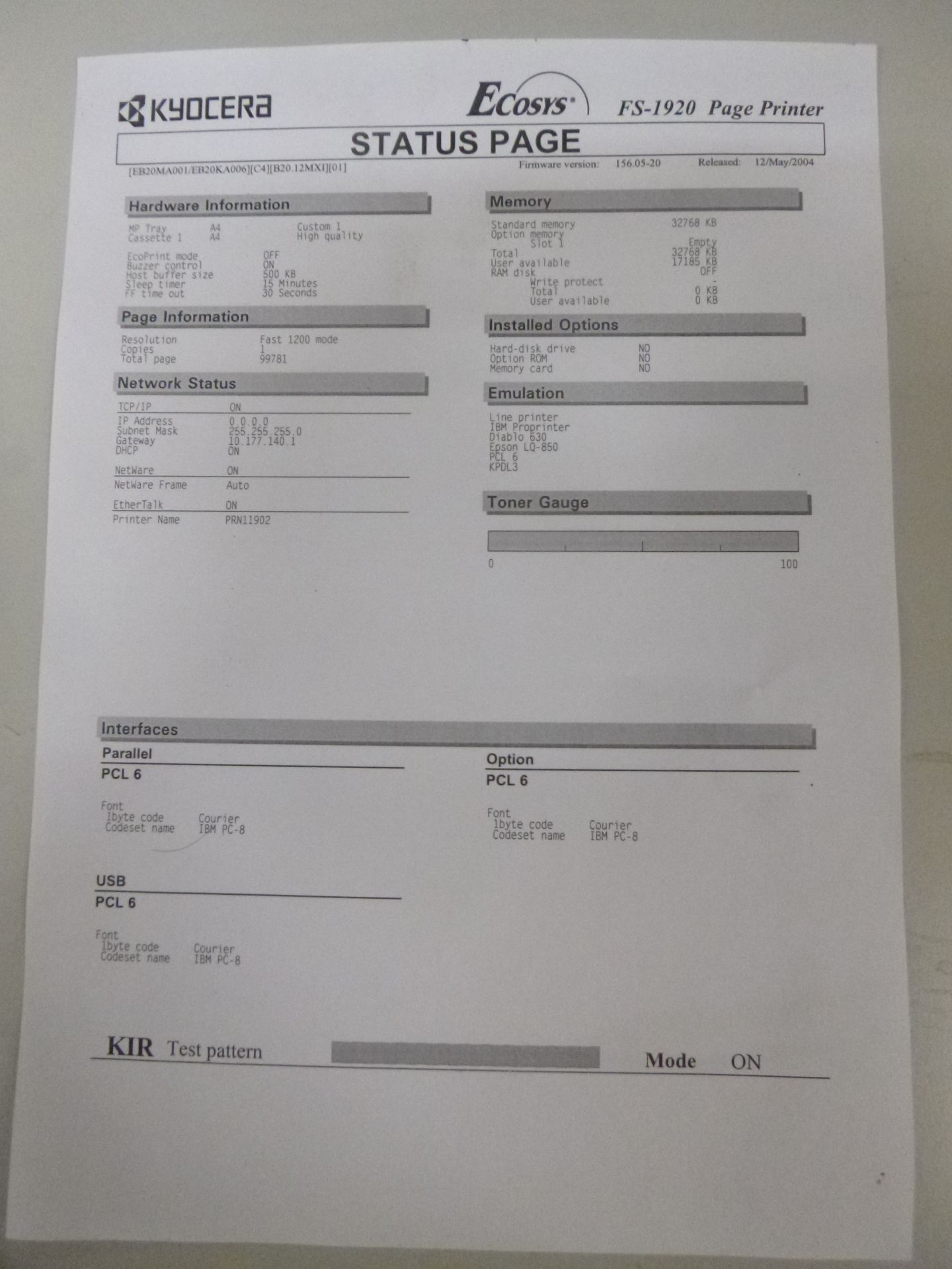 Kyocera FS-1920 USB Parallel Mono Laser Printer. WITH TESTPRINT. - Image 2 of 2