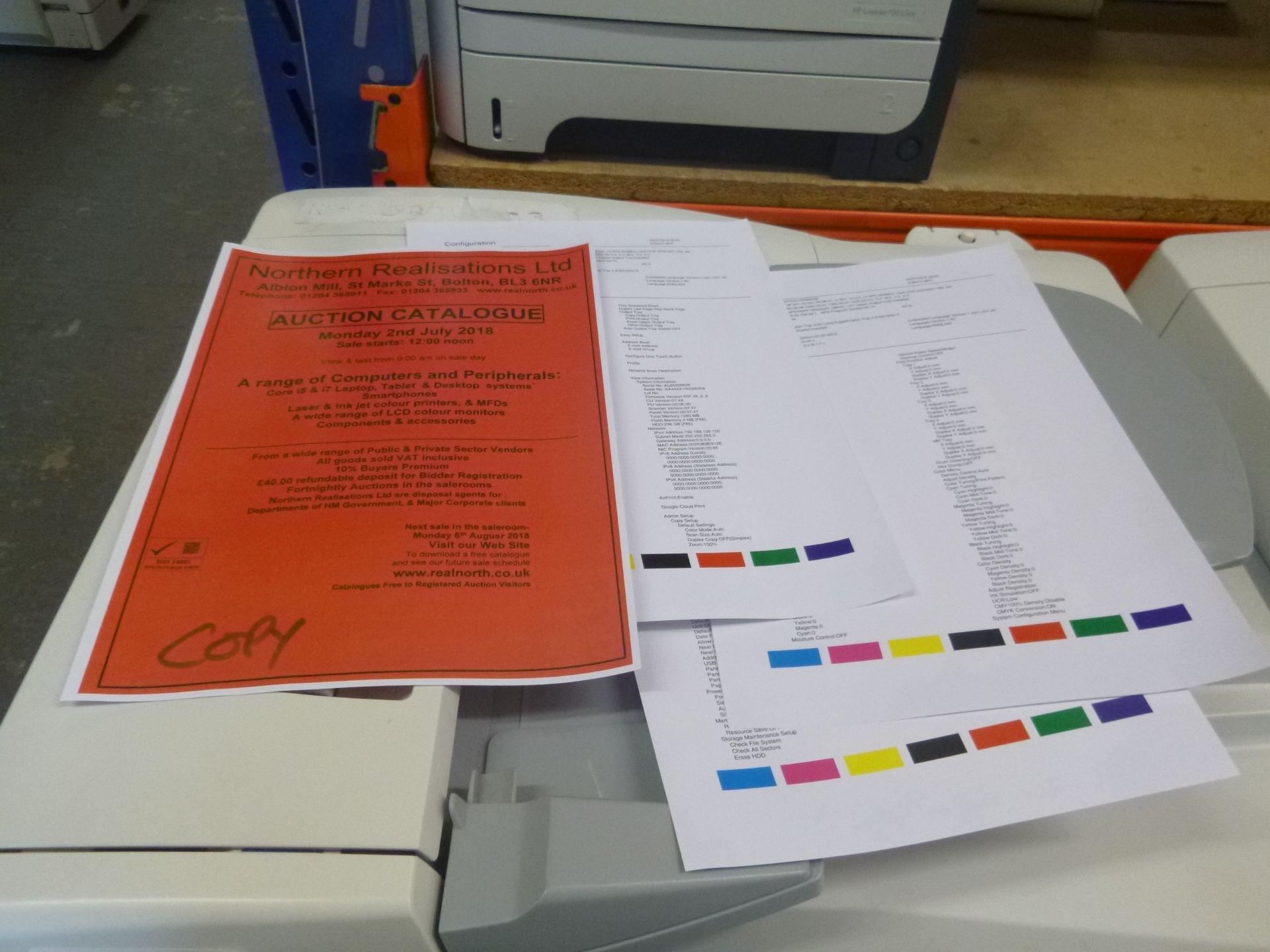 OKI ES8473 MFP COLOUR LASER PRINTER. ON WHEELS WITH 3 PAPER TRAYS, TEST PRINT & COPY. BLACK & CYAN - Image 2 of 2