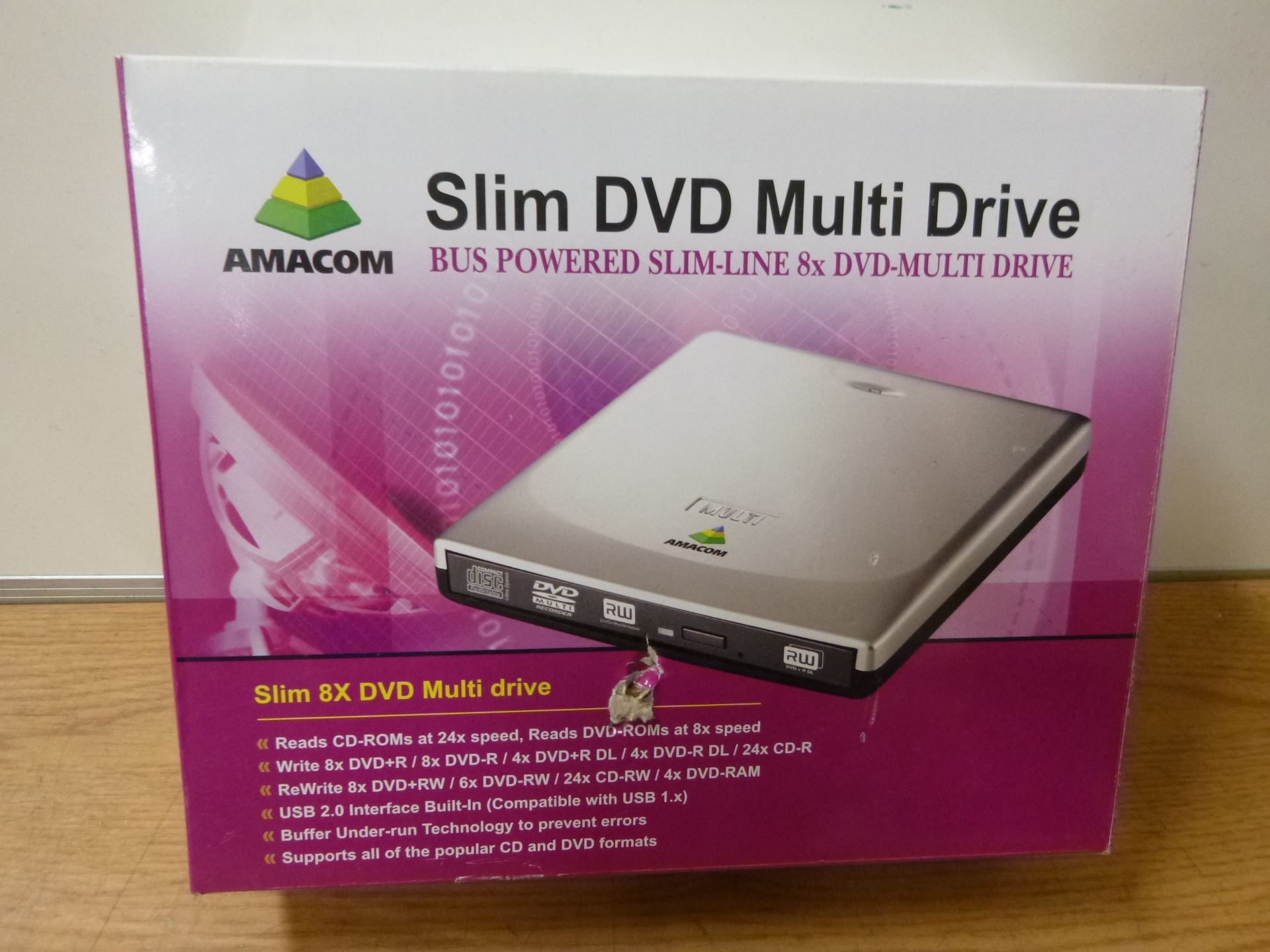 AMACOM SLIM DVD MULTI DRIVE DVDRW. NEW & BOXED. POWERED BY USB. (USB CABLE MISSING FROM BOX)