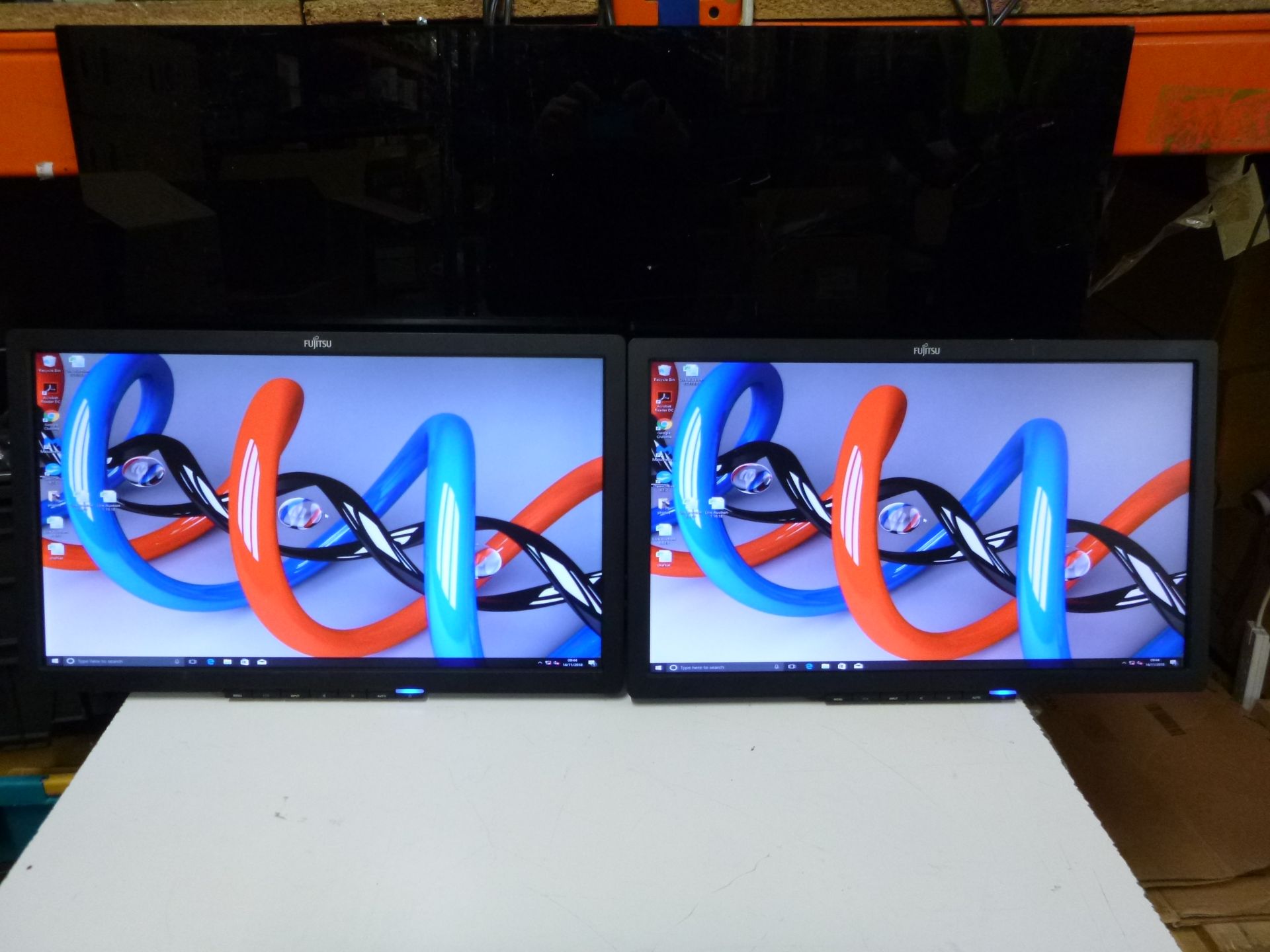 PAIR OF FUJITSU 22" LCD SCREENS . MODEL B22T-7 (21.5" VIEWABLE) WITHOUT STANDS. EACH HAS HDMI,