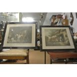 ARTWORK - A pair of antique framed coloured engrav