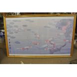 ARTWORK - A large framed Oriental print of Koi fis