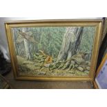 ARTWORK - A large framed painting of a fox chasing