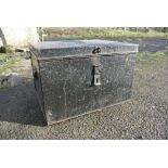 COLLECTABLES - A large black metal trunk/ deed box