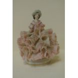 CERAMICS - An Irish Dresden Lydia figure, in pink