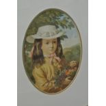 ARTWORK - A framed coloured print of a Girl with b