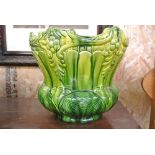 CERAMICS - A large antique Majolica green jardinie