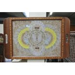 COLLECTABLES - An antique tray with butterfly wing