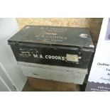 COLLECTABLES - A large metal trunk reading 'M A CR