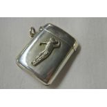 SILVER - A sterling silver vesta case with Golfing