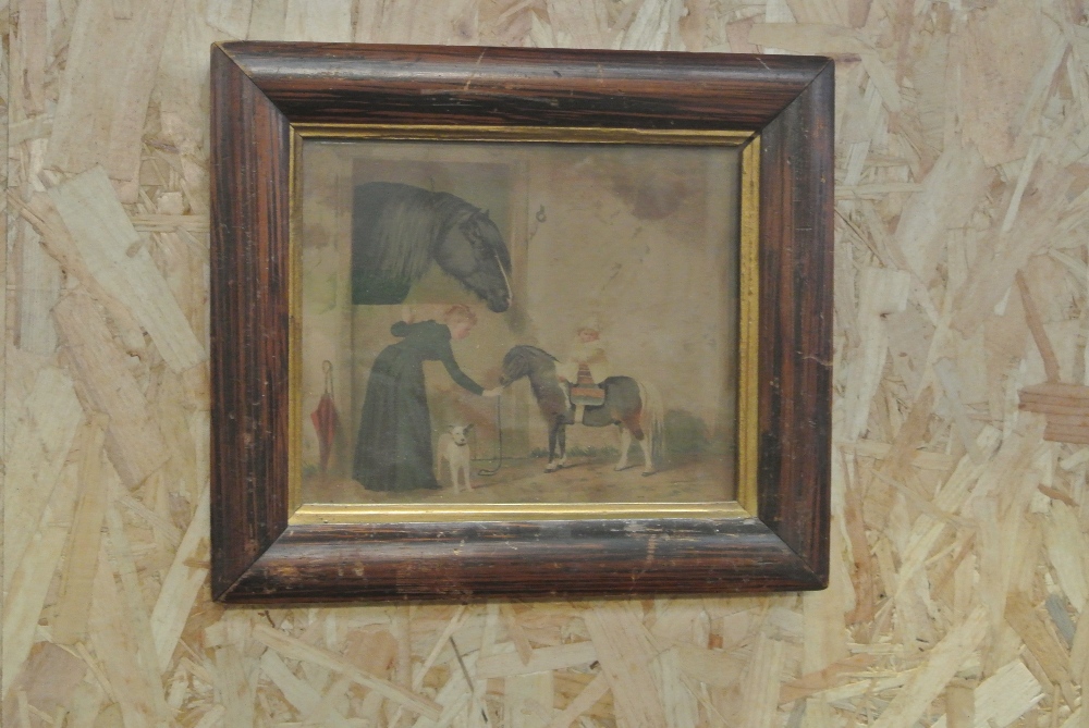 ARTWORK - An antique framed print of a stable scen